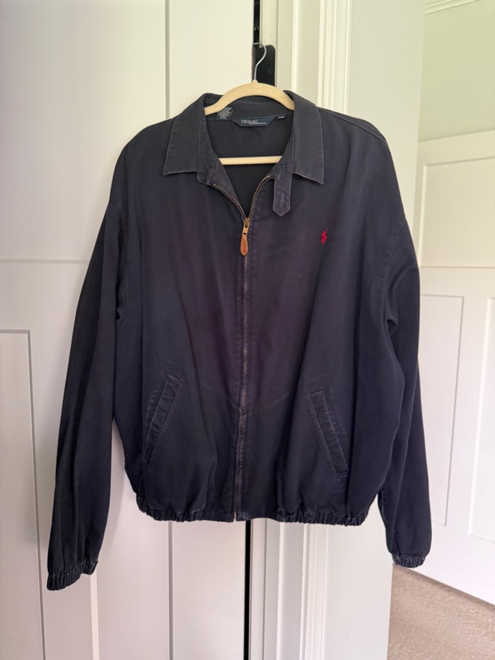 Polo Ralph Lauren Navy Cotton Zip-Front Harrington Jacket Twill Bi-Swing vintage